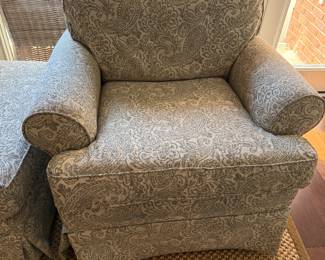 #18 - $240 - Haverty's Paisley swivel rocking chairs - green and cream 38wx37x39t 
