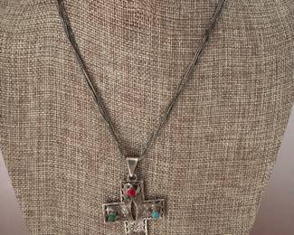 #86 - $ Sterling cross with stones & chain 