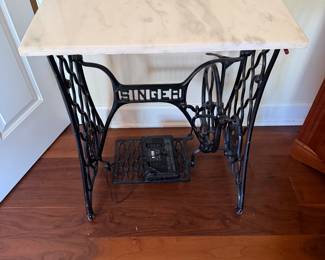 #64 - $110 - Vintage singer table with marble top 25x14x29
