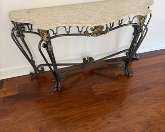 #36 - $150 - Console with faux marble top & wrought iron 54x18x29
