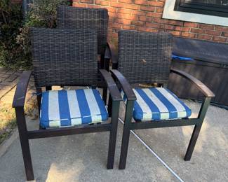 #77 - $80   - Set of 4 ratan & metal patio chairs with cushions
