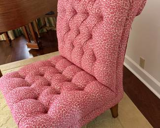 #8 - $200 - Tufted single oversized chair on casters, pink leopard print 27wx29dx38t