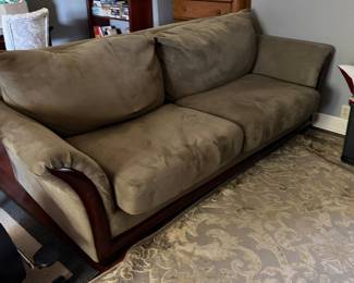 #74 - $200 - Microsuede sofa olive green sleeper sofa 93x42x35
