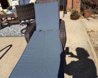 #83 - $60  - Vinyl patio chaise lounge chair with cushion
