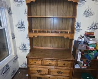 	Oak Hutch with Shelving and Drawers