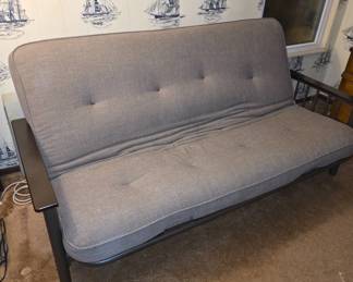 	Gray Fabric Futon With Metal Frame