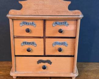 	Wooden Spice Cabinet With Metal Labels