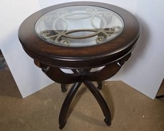 	Round Wood and Glass Accent Table