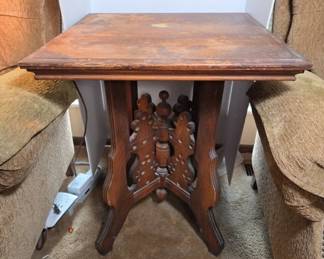 	Wooden Side Table with Tablecloth