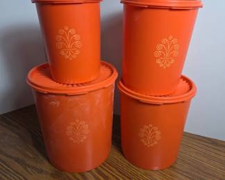 	Orange Tupperware Plastic Canisters