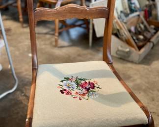 Vintage chair with needlepoint seat cover