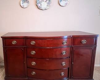 Drexel mahogany bow-front buffet. Has custom glass.