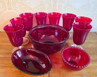 Ruby Glassware with Serving Pieces