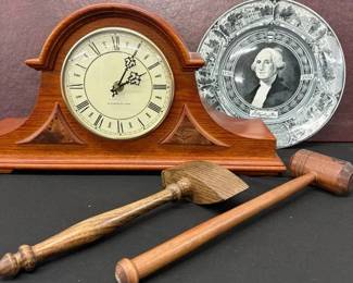 Westminster Chime Clock W Washington Commemorative Plate And 2 Mason Gavels 