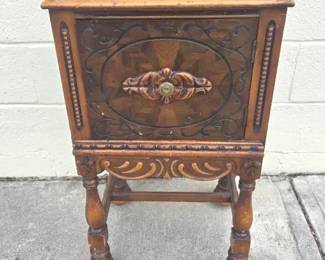 Antique Wooden Smoking Side Table With Carved Design