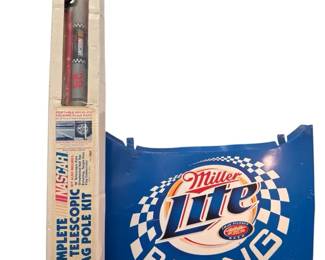 Race Day 16 Telescopic Flag Pole Kit W 3 X 5 Flag And Vintage Metal Miller Racing Sign