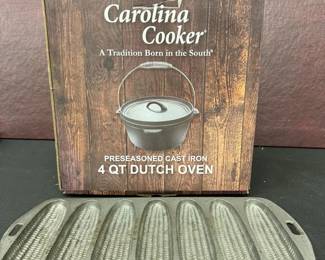 Carolina Cooker 4 Qt Dutch Oven BRAND NEW  And 7 Mold Corn Stick Cast Iron Pan