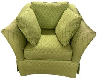  09 Olive Green Quilted Arm Chair with Matching Pillows 