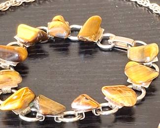 Tiger Eye Bracelet, Earrings, and Sweater Clip