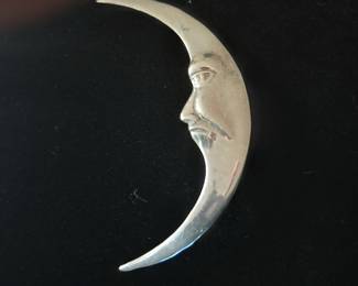 Sterling Silver Man in the Moon Crescent Pin