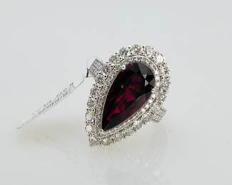 Rubellite Tourmaline & Diamond Platinum Ring