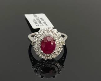 Burmese Ruby & Diamond Platinum Ring