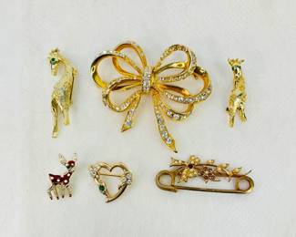 Gold Tone Rhinestone Brooches