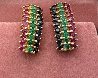 Sapphire, Emerald and Ruby Earrings