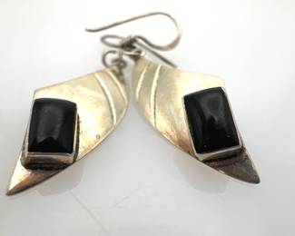 Silver Dangle Earrings with Black Onyx