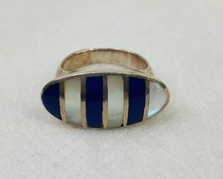 Mother of Pearl and Lapis Lazuli Inlay Silver Ring