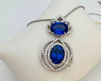 Tanzanite & Diamond Platinum Pendant on White Gold Chain