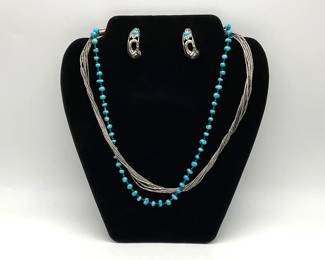 Liquid Silver & Turquoise Necklace and Matching Earrings