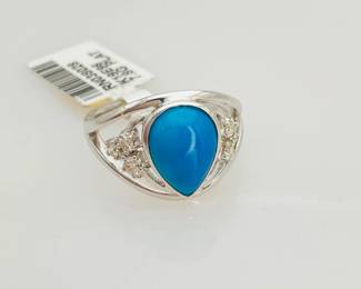 Turquoise & Diamond Platinum Ring