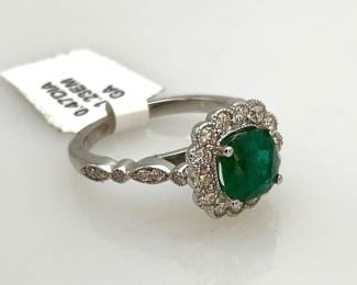 Emerald and Diamond White Gold Ring