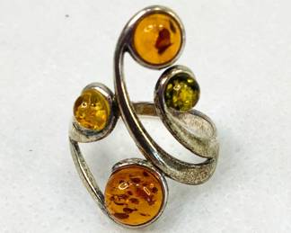 Amber Silver Ring