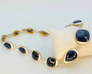 18K Two Tone Gold Sapphire & Diamond Necklace
