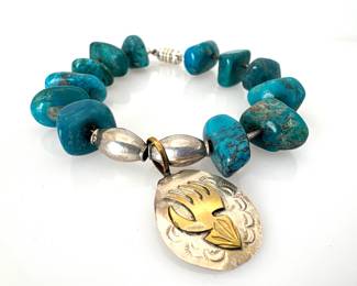 George Jones Navajo Gold/Sterling & Turquoise Bear Paw Bracelet