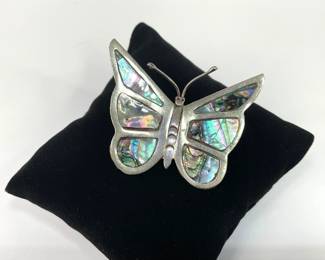 Sterling Silver Abalone Butterfly Pin