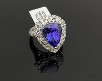 Tanzanite and Diamond Platinum Ring