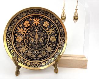 Spanish Damascene Decorative Plate and Earrings