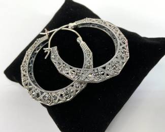 Sterling Silver Marcasite Hoop Earrings