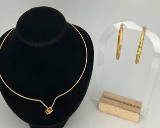 Gold Tone Choker and Hoop Earrings