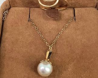 Gold Pearl Ring and Necklace