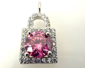 Pink Moissanite Sterling Silver Lock Pendant
