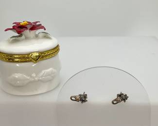 Sterling Silver Mouse Earrings in Ceramic Jewelry Box
