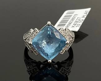 Aquamarine & Diamond Platinum Ring