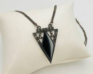 Black Onyx & Marcasite Silver Necklace