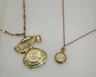 Tissot Necklace Pocket Watch and Sarah Coventry Rotary Phone Necklace