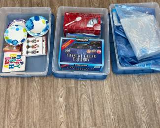 Storage Containers With Paper Items, Cutlery And Plastic Bags