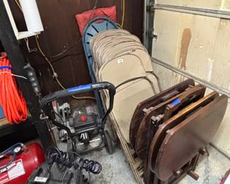 Metal chairs, air compressor & edger